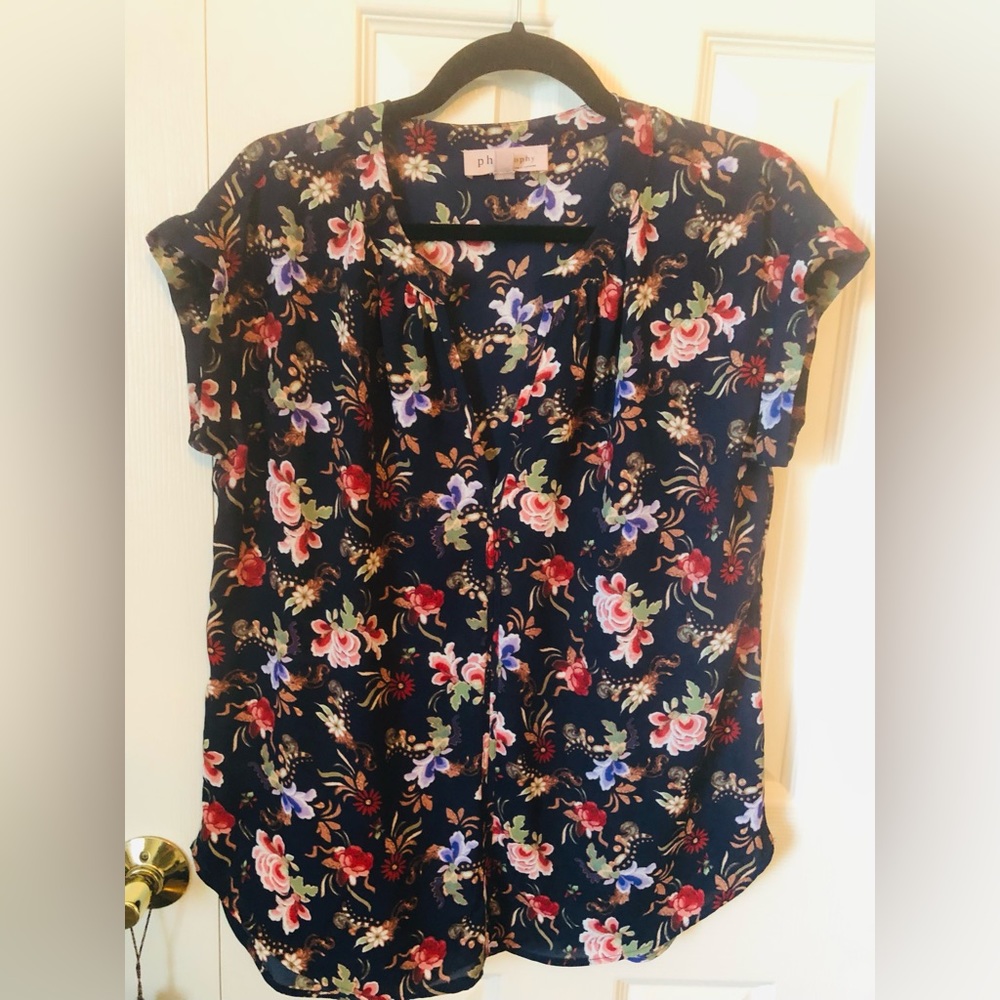 Philosophy multi color floral sheer spring/ summer top. Size M
